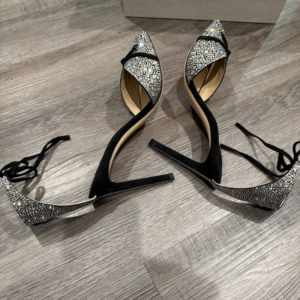 Jimmy Choo Talaya 100 Black Suede Crystal Hotfix Embellished Heels Sandals - Picture 8 of 13